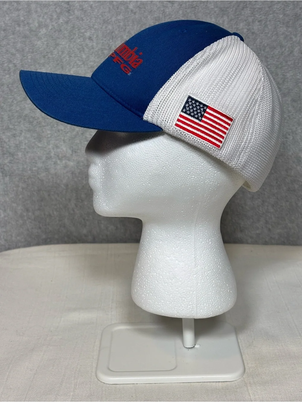 Columbia PFG (Performance Fishing Gear) Mesh Trucker Cap-Blue/White/Red-Large/XL
